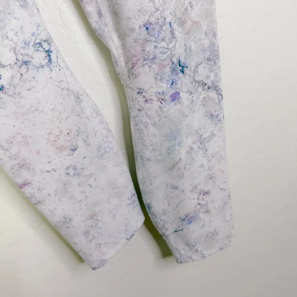RBX Tie Dye Marble Print High Waisted Cropped Leggings White Workout Size Large